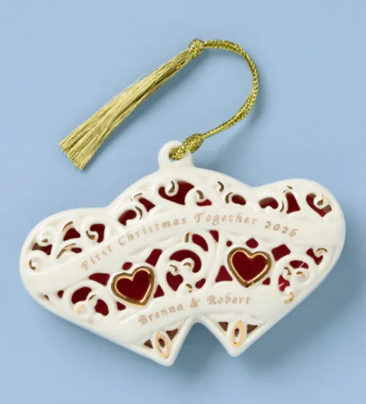 Personalized Two Hearts One Love Ornament